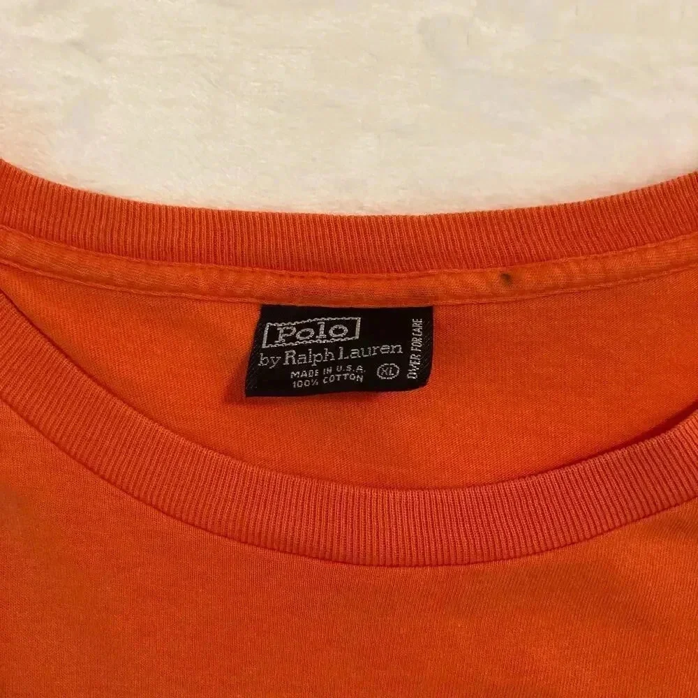 Polo‎ Ralph Lauren T-Shirt Mens XL Orange Cotton Vintage Made in USA Pocket Tee